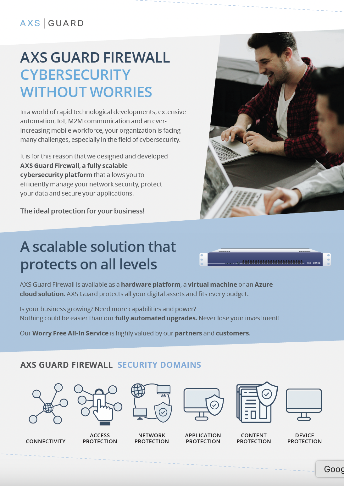 Marketing documentation about AXS GUARD